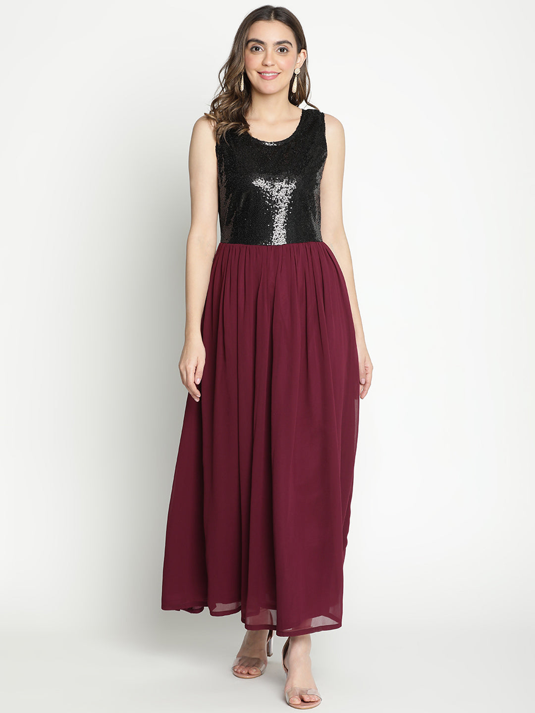 Maxi,Multicolor Dress,Maxi Dress,Round Neck Dress,Sleeveless Dress,Multi Sequined Dress