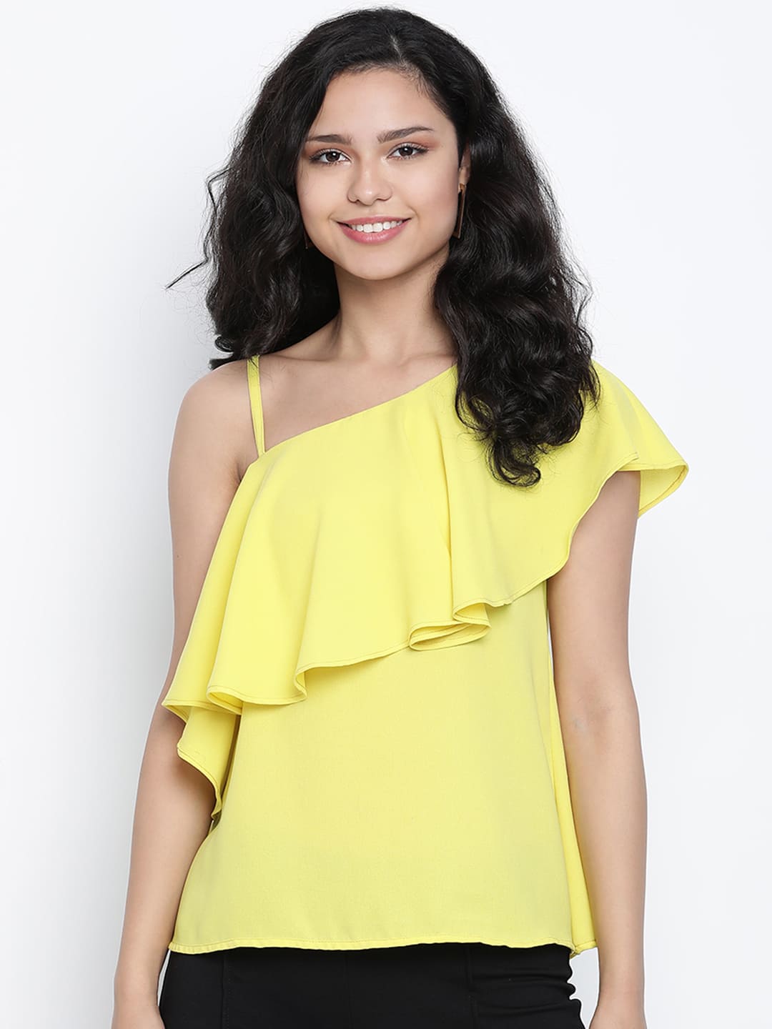 Regular,Yellow Top,Regular Top,Cold Shoulder Top,Sleeveless Top,Yellow Solid Top