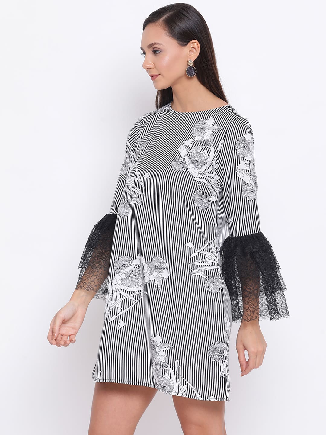Knee Length,Multicolor Dress,Knee Length Dress,Round Neck Dress,Quater Sleeves Dress,Multi Printed Dress