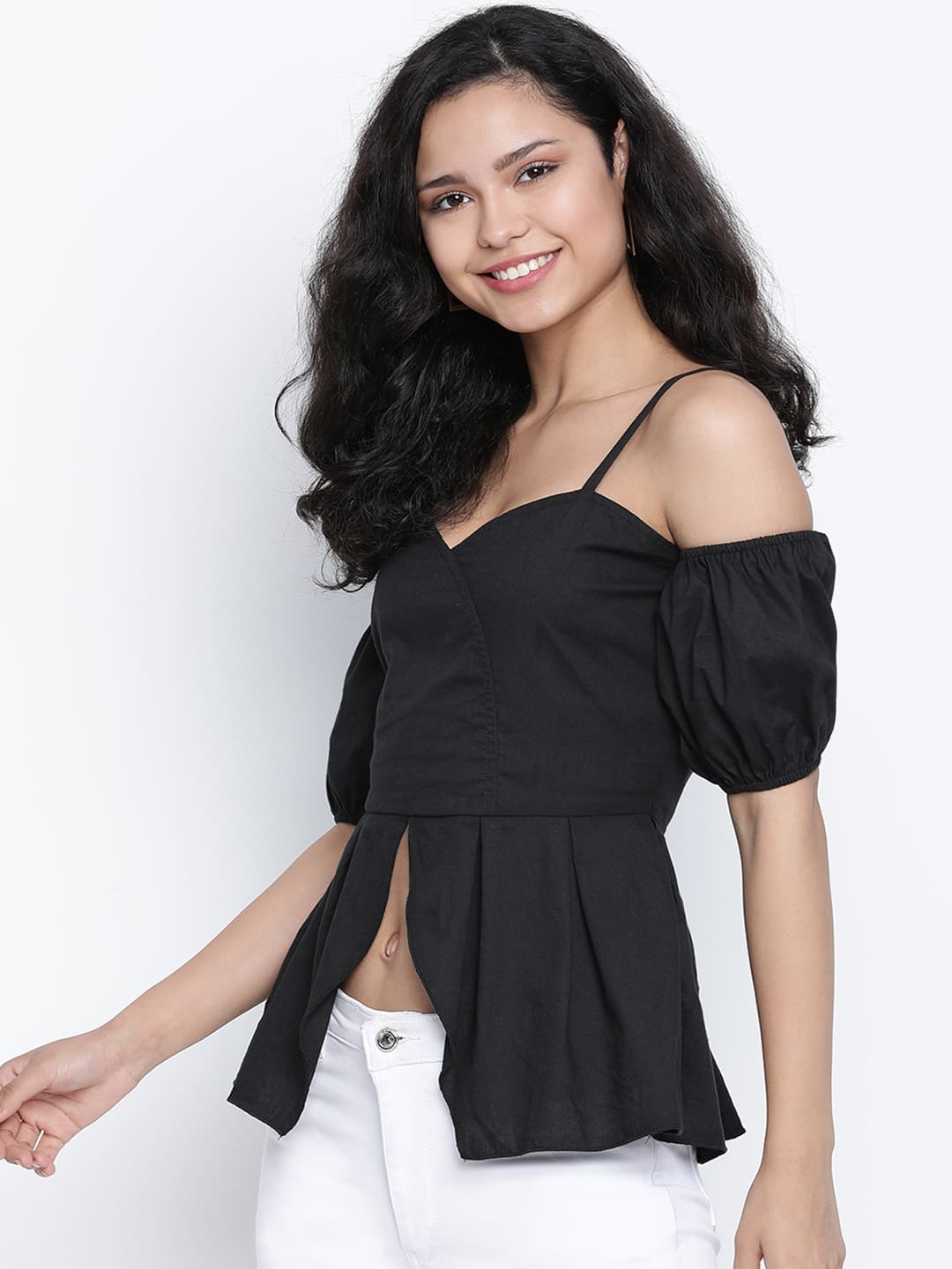 Crop Top,Black Top,Crop Top,V-Neck Top,Sleeveless Top,Black Solid Top