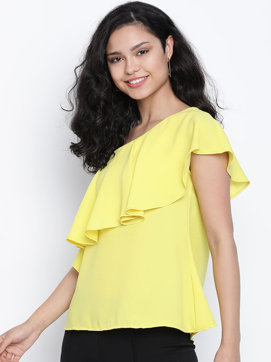 Regular,Yellow Top,Regular Top,Cold Shoulder Top,Sleeveless Top,Yellow Solid Top