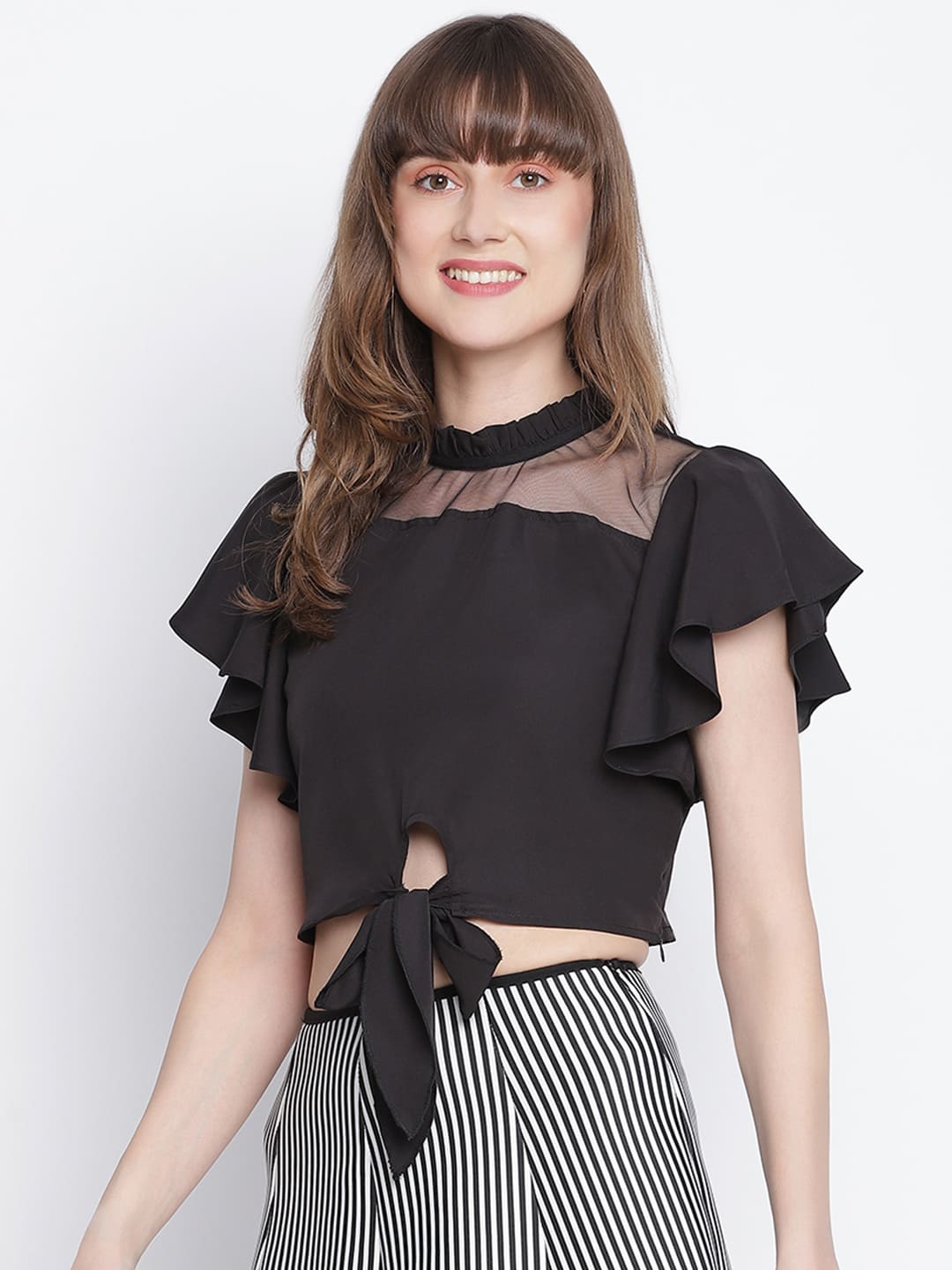 Crop Top,Black Top,Crop Top,Round Neck Top,Sleeveless Top,Black Solid Top