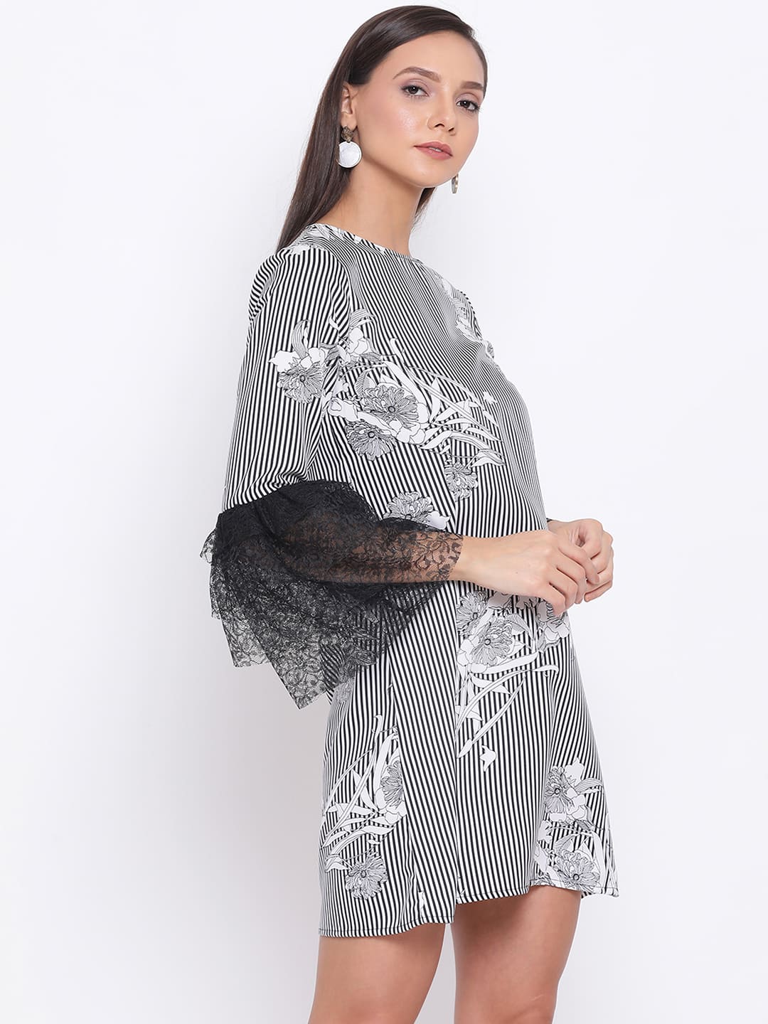 Knee Length,Multicolor Dress,Knee Length Dress,Round Neck Dress,Quater Sleeves Dress,Multi Printed Dress