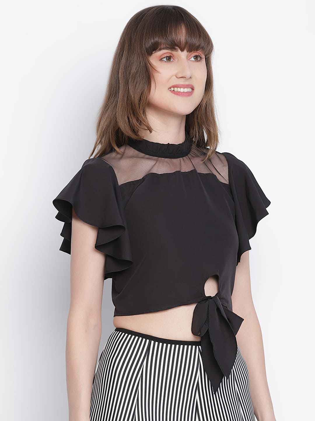 Crop Top,Black Top,Crop Top,Round Neck Top,Sleeveless Top,Black Solid Top
