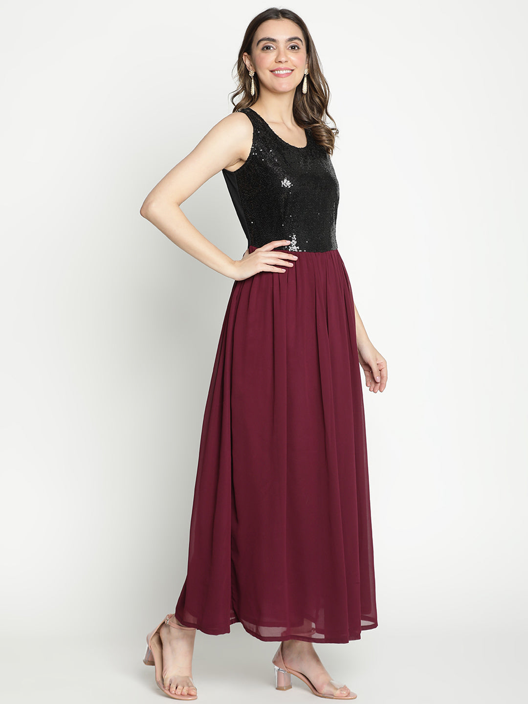 Maxi,Multicolor Dress,Maxi Dress,Round Neck Dress,Sleeveless Dress,Multi Sequined Dress
