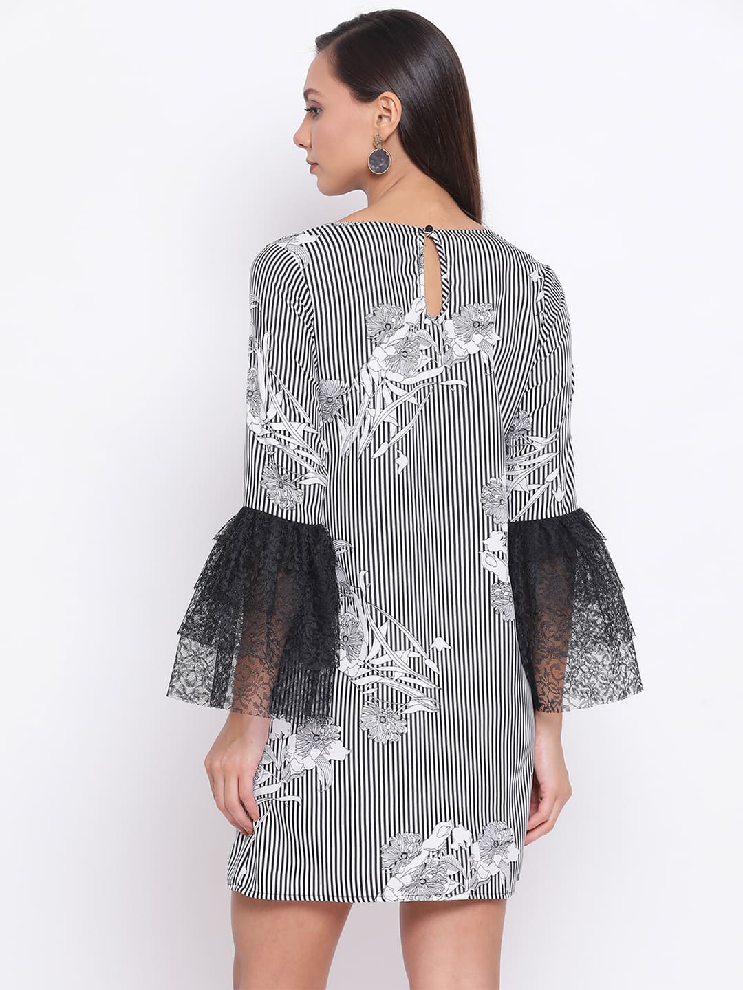 Knee Length,Multicolor Dress,Knee Length Dress,Round Neck Dress,Quater Sleeves Dress,Multi Printed Dress