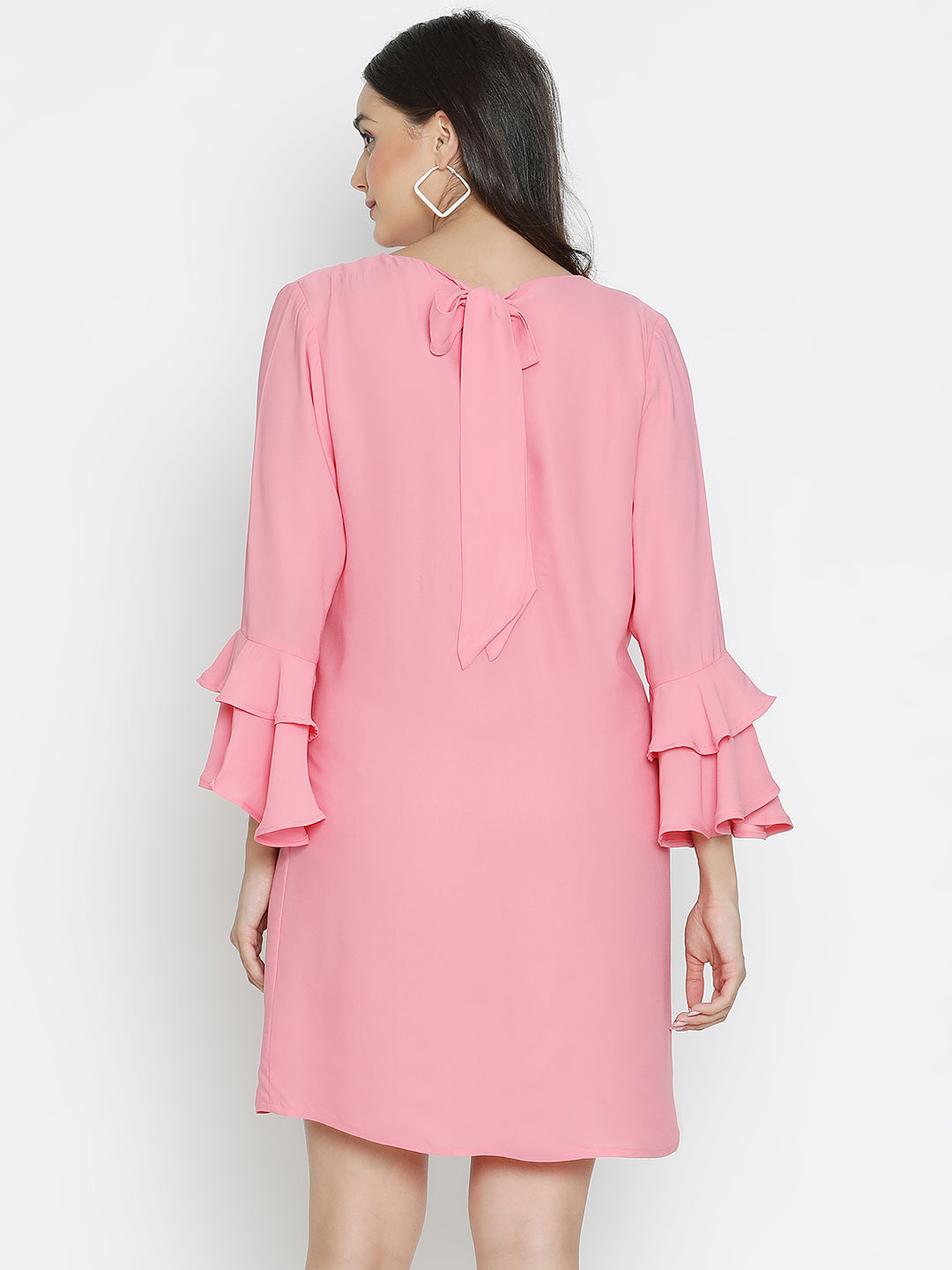 DRAAX FASHIONS Womens Full Sleeves V-Neck Pink Dress
