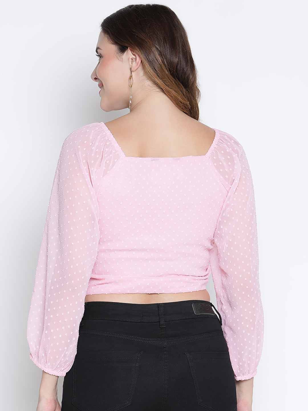 Crop Top,Pink Top,Crop Top,V-Neck Top,Full Sleeves Top,Pink Solid Top