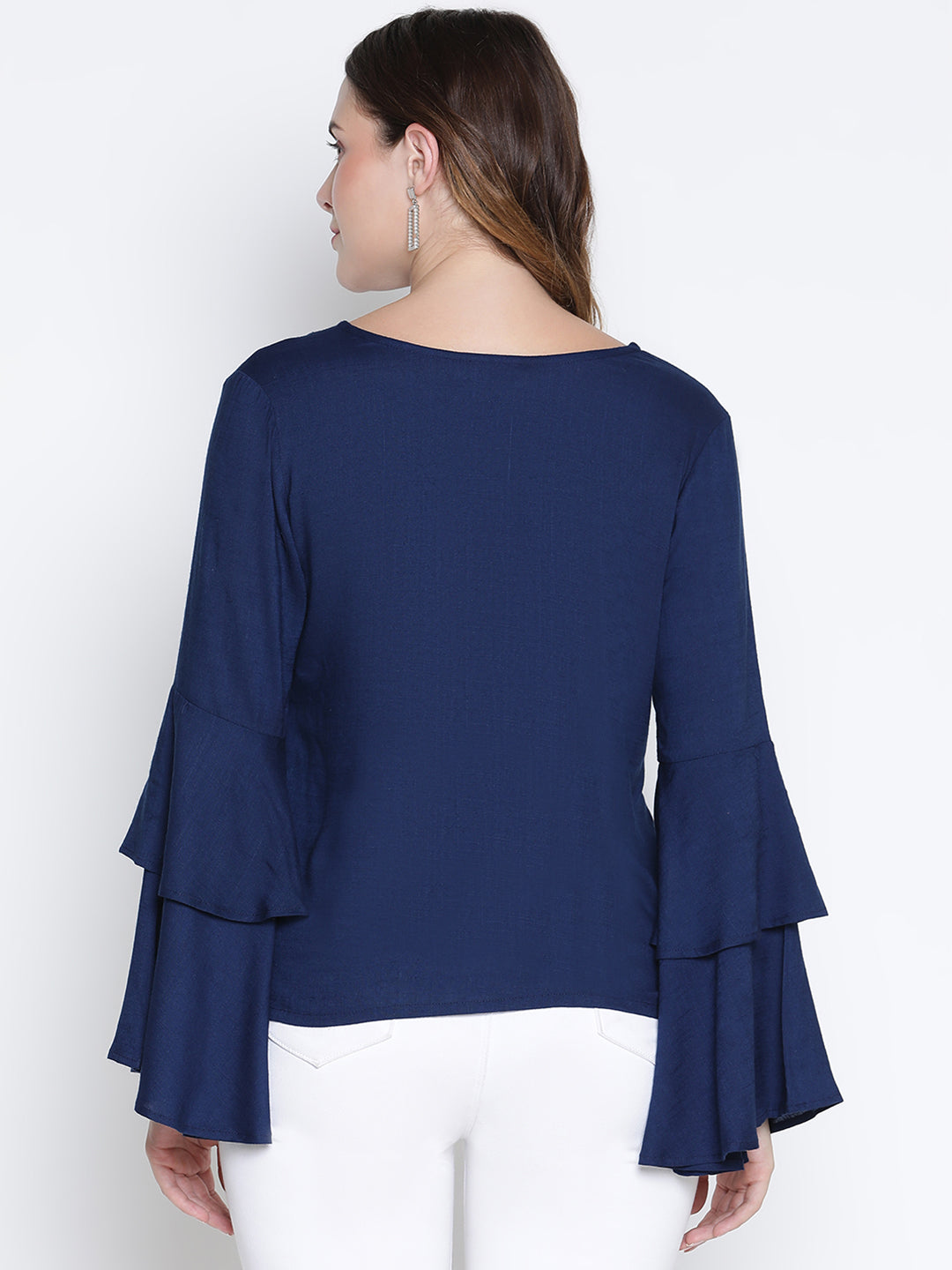 Regular,Blue Top,Regular Top,V-Neck Top,Full Sleeves Top,Blue Solid Top