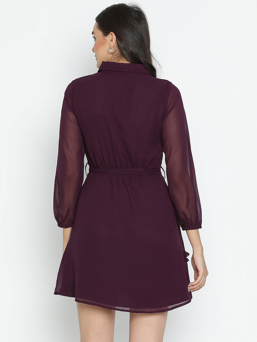 DRAAX FASHIONS Womens Collared Full Sleeves Magenta Knee Length Dress