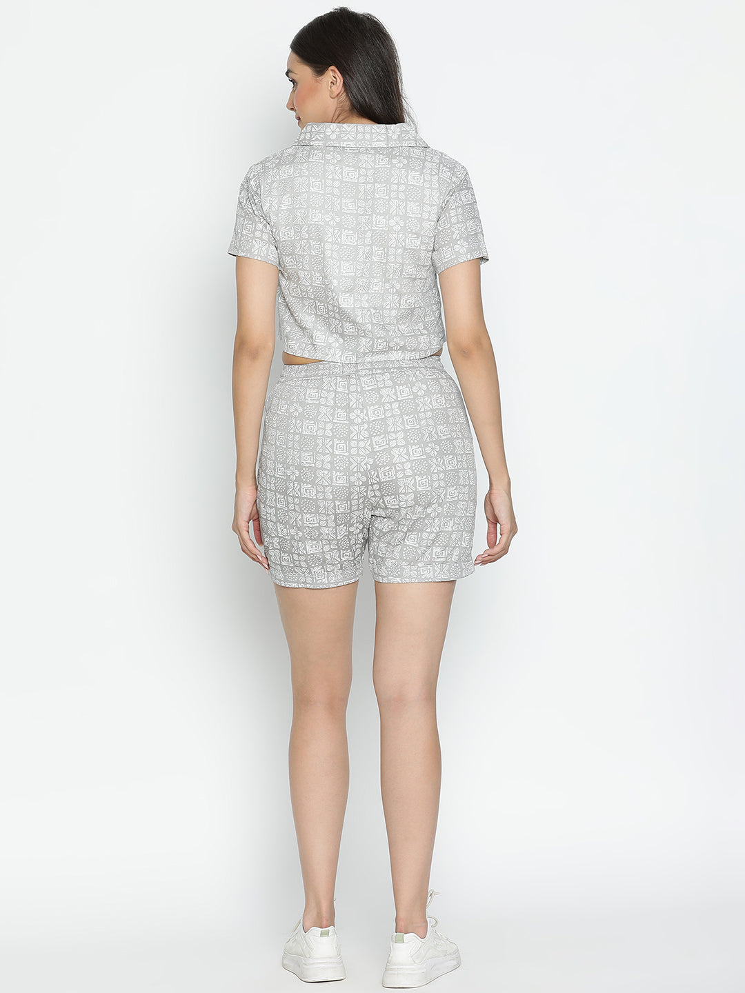 DRAAX FASHIONS Womens Grey Printed Co-Ord Set With Top and Shorts