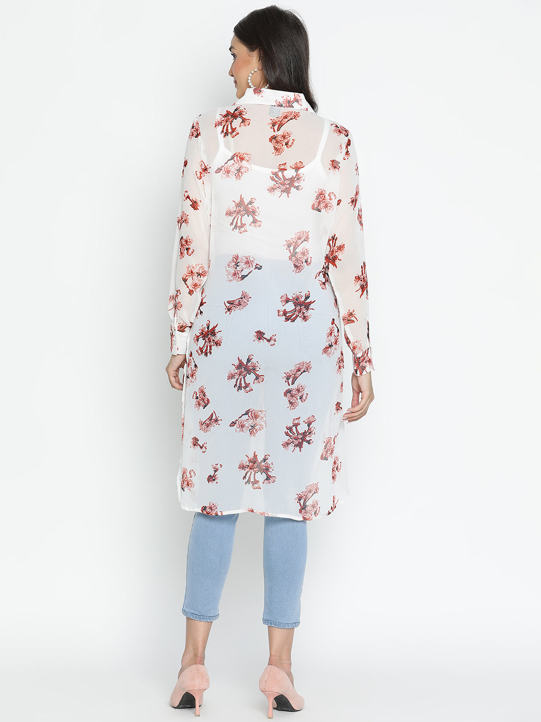 DRAAX FASHIONS Womens White Floral Long Shrug