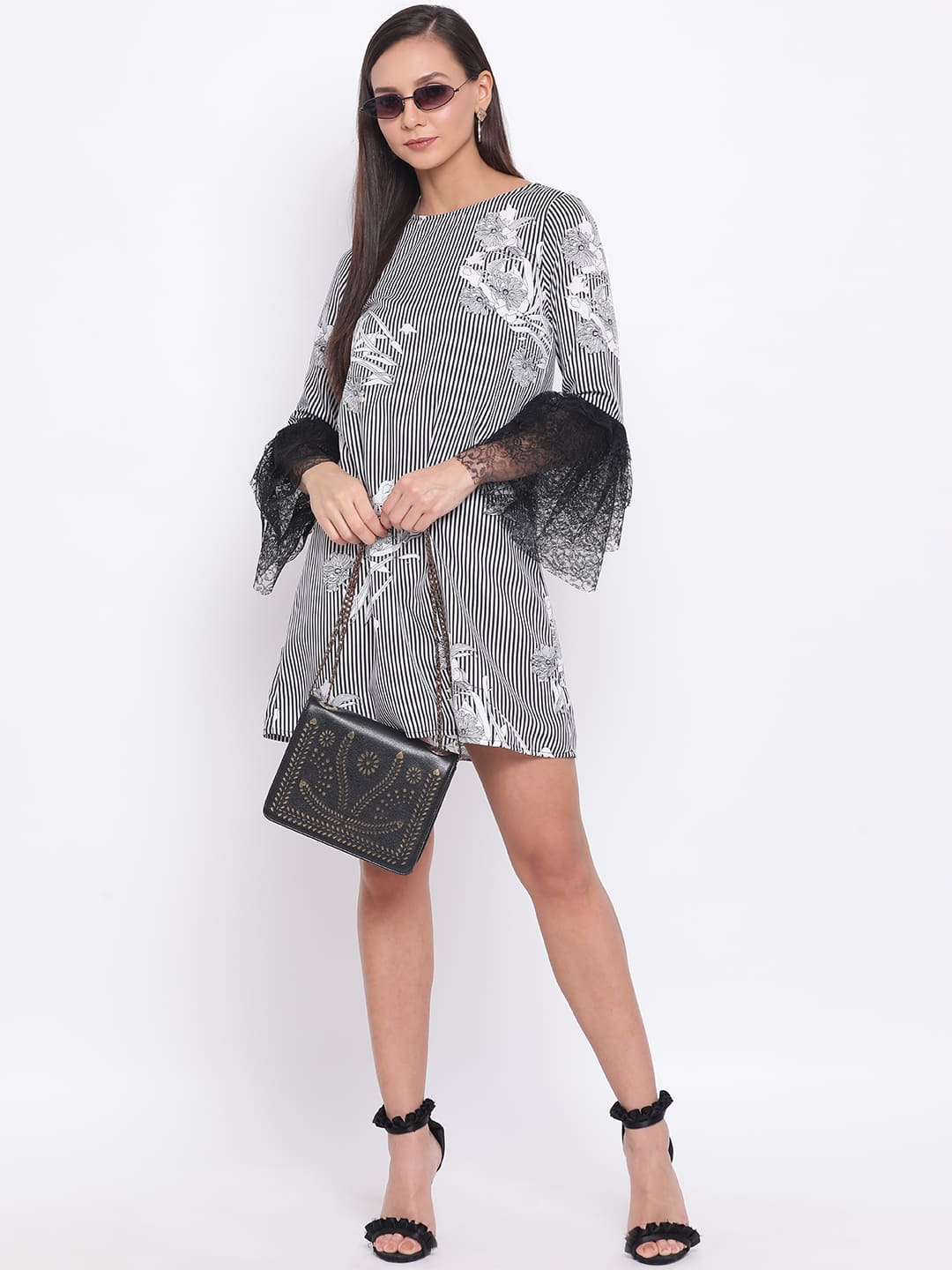 Knee Length,Multicolor Dress,Knee Length Dress,Round Neck Dress,Quater Sleeves Dress,Multi Printed Dress