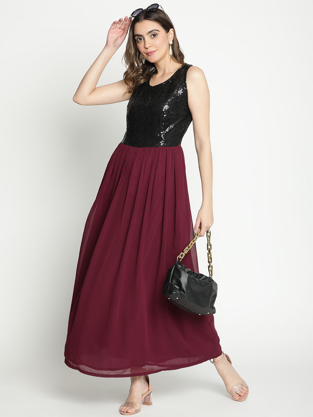 Maxi,Multicolor Dress,Maxi Dress,Round Neck Dress,Sleeveless Dress,Multi Sequined Dress