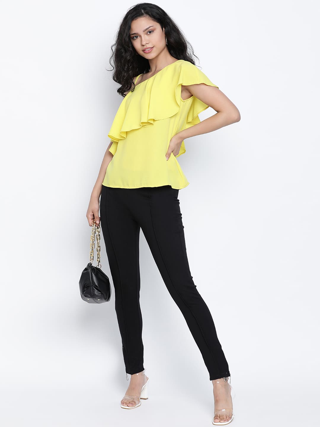 Regular,Yellow Top,Regular Top,Cold Shoulder Top,Sleeveless Top,Yellow Solid Top