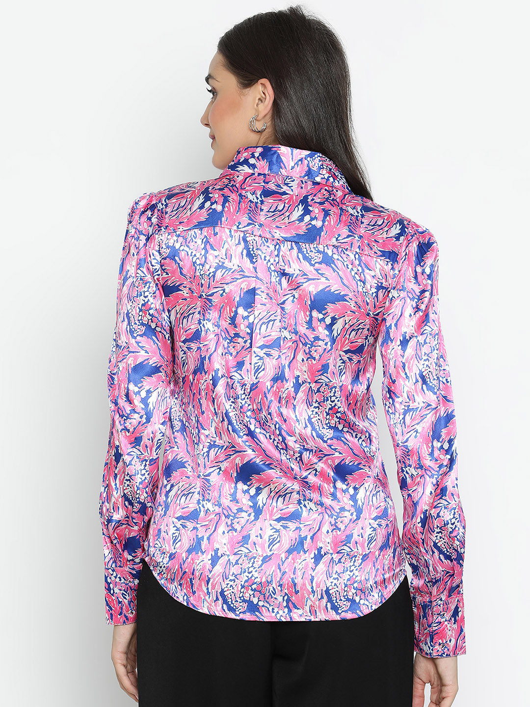 DRAAX FASHIONS Womens Satin Pink Printed Full Sleeves Shirt Style Top