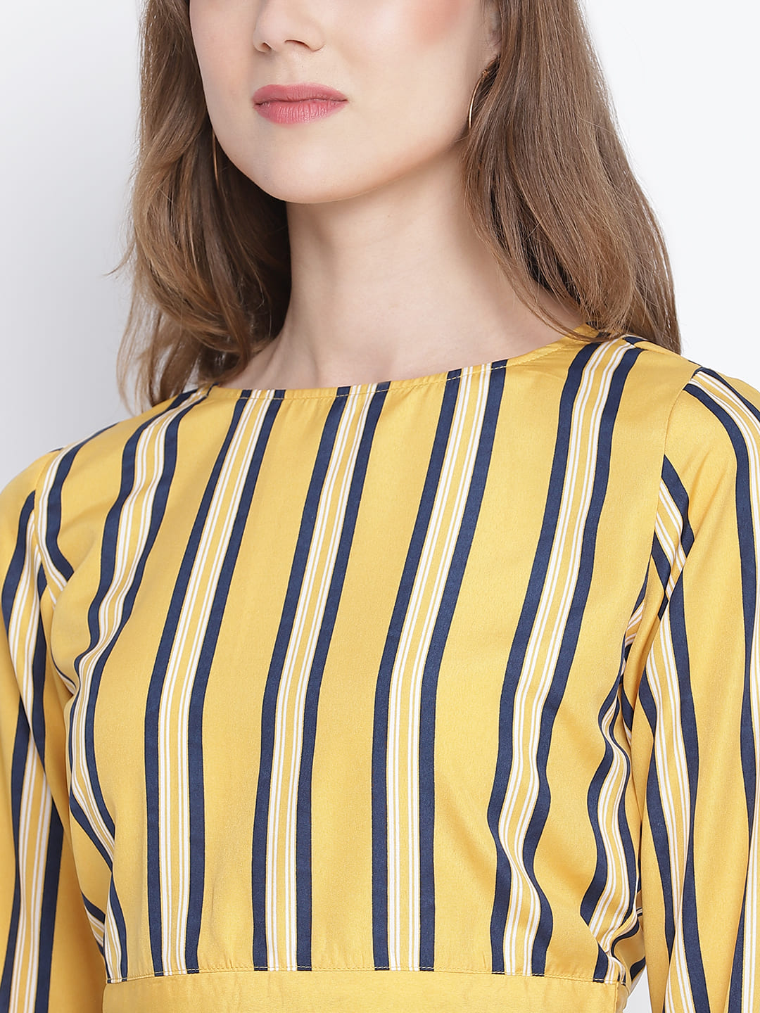 Crop Top,Yellow Top,Crop Top,Round Neck Top,Full Sleeves Top,Yellow Srtipe Top
