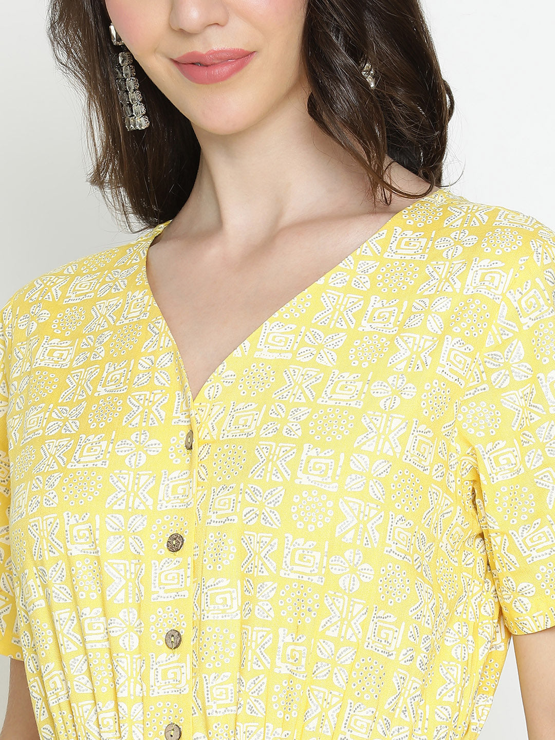 DRAAX FASHIONS Womens Yellow Printed Short Sleeves Jumpsuit