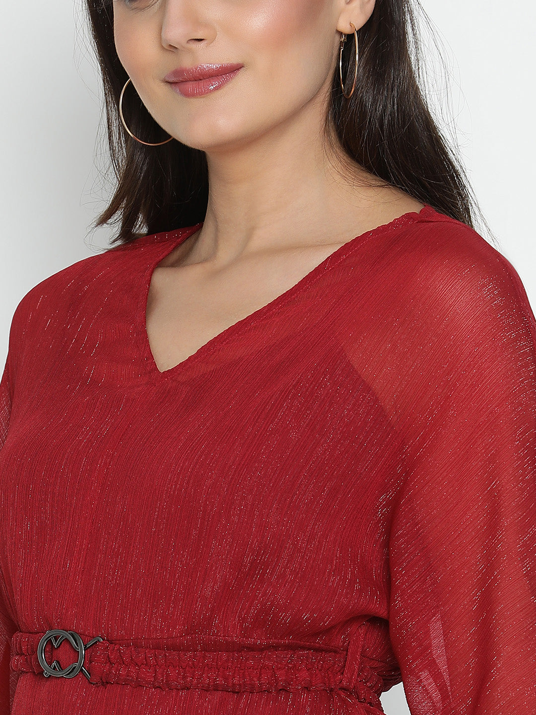DRAAX FASHIONS Womens Long Sleeve V-Neck Red Dress