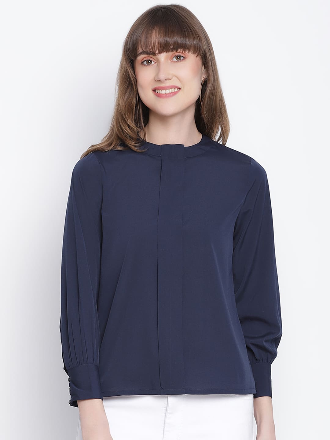 Regular,Blue Top,Regular Top,Round Neck Top,Full Sleeves Top,Blue Solid Top