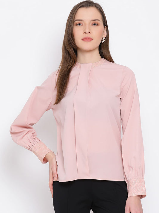 Regular,Pink Top,Regular Top,Round Neck Top,Full Sleeves Top,Pink Solid Top