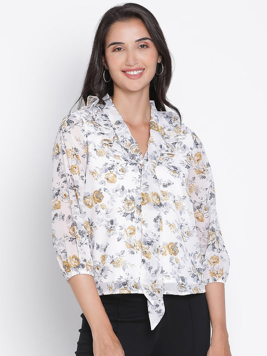 Regular,Multicolor Top,Regular Top,V-Neck Top,Quater Sleeves Top,Multi Floral Print Top