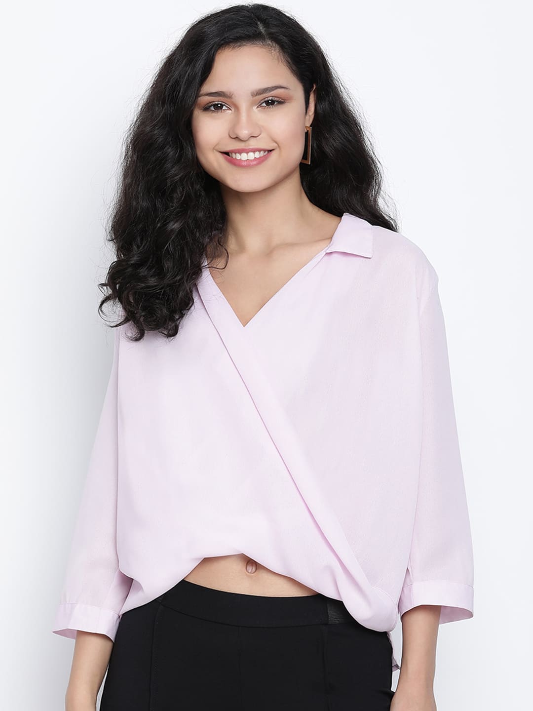 Crop Top,Pink Top,Crop Top,V-Neck Top,Quater Sleeves Top,Pink Solid Top