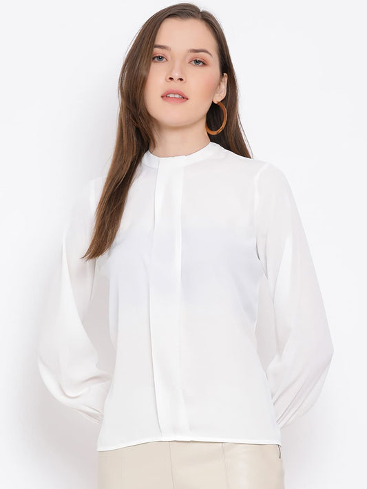 Regular,White Top,Regular Top,Round Neck Top,Full Sleeves Top,White Solid Top