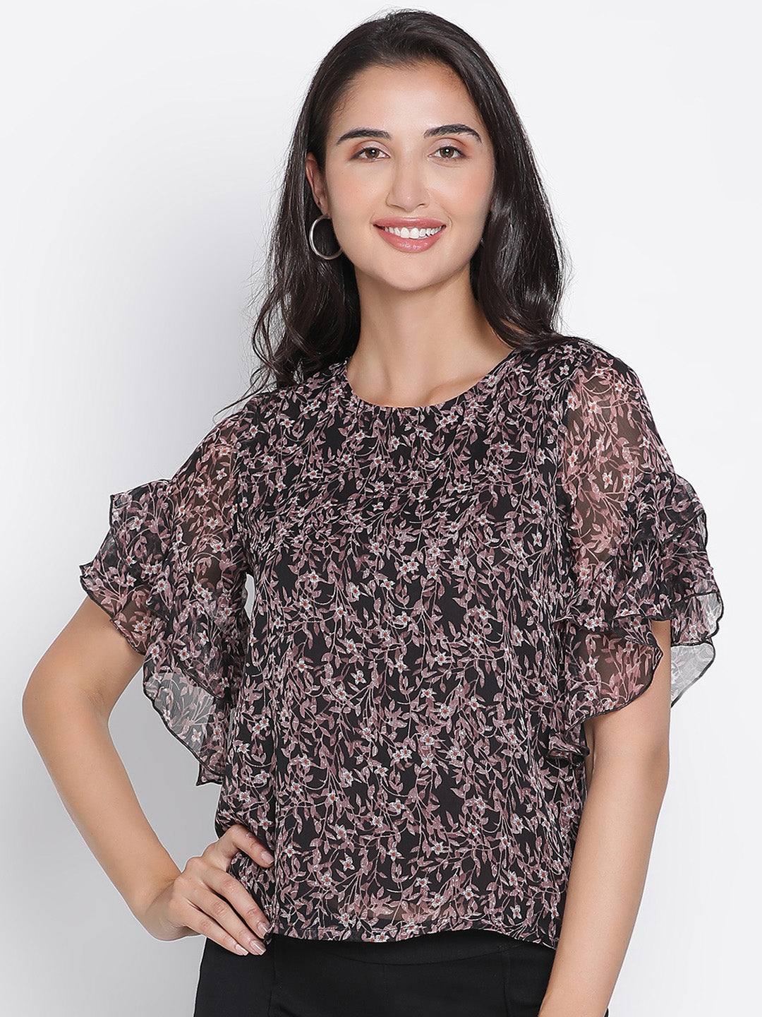 Regular,Multicolor Top,Regular Top,Round Neck Top,Short Sleeves Top,Multi Printed Top