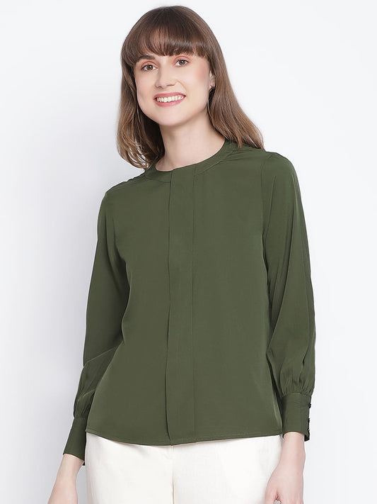 Regular,Green Top,Regular Top,Round Neck Top,Full Sleeves Top,Green Solid Top