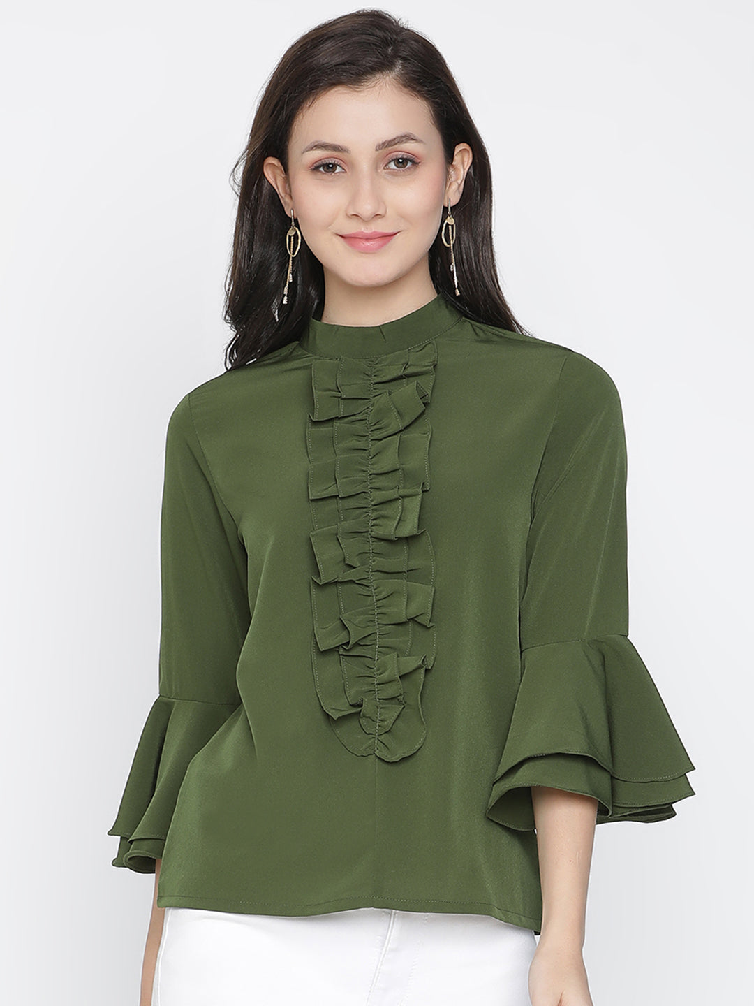 Regular,Green Top,Regular Top,Round Neck Top,Quater Sleeves Top,Green Solid Top