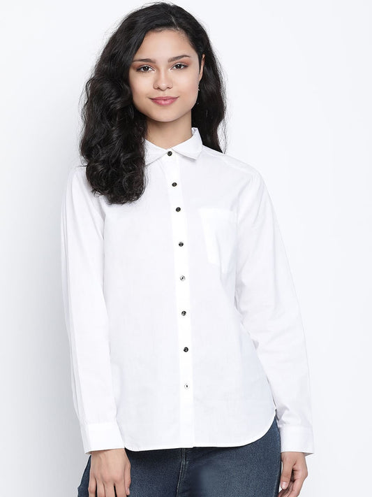 Regular,White Top,Regular Top,Collared Neck Top,Full Sleeves Top,White Solid Top