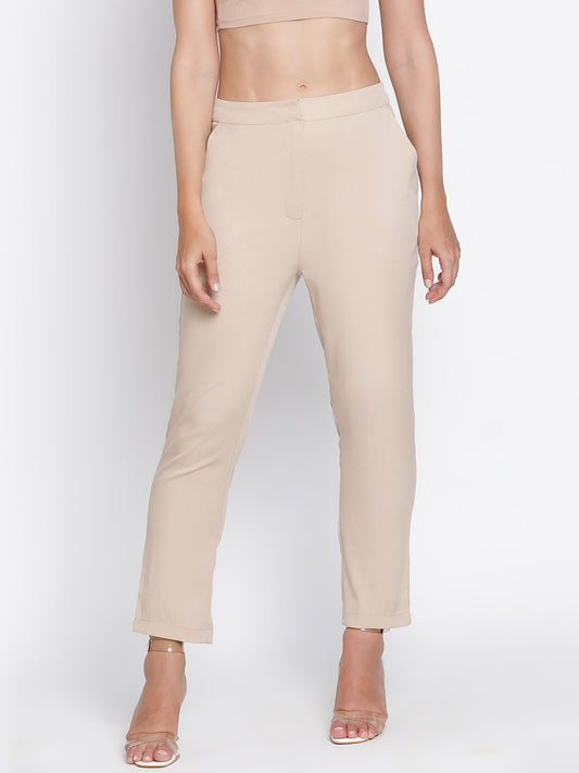 Ankle Length,Beige Trouser,Ankle Length Trouser,Beige Solid Trouser