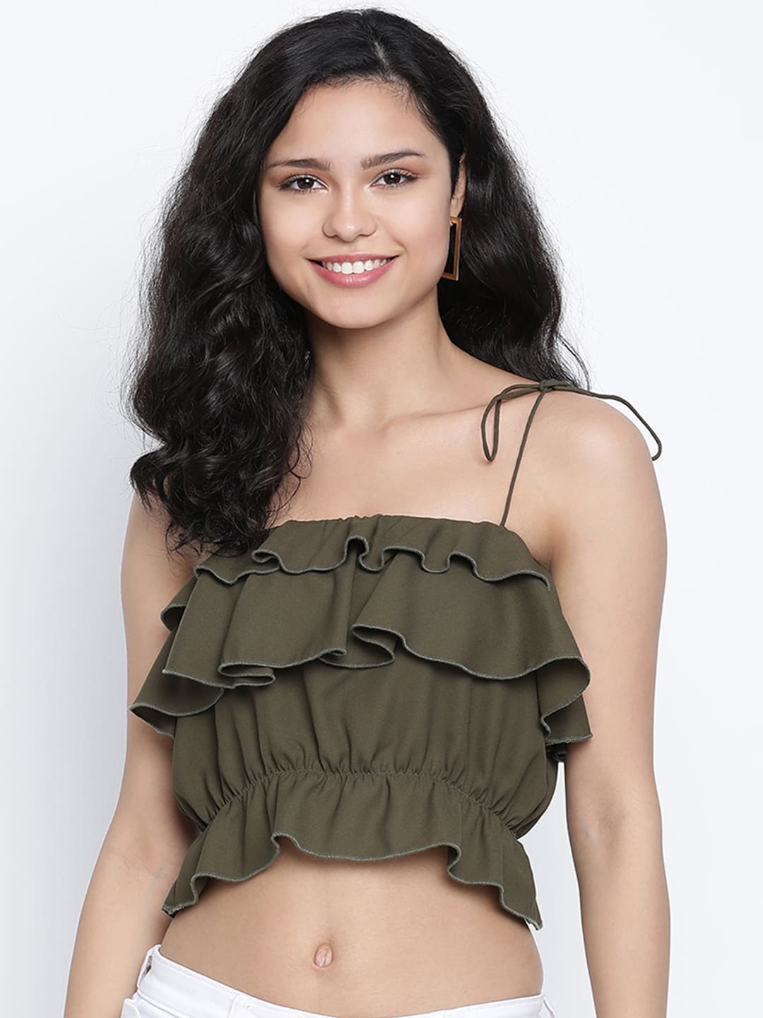 Crop Top,Green Top,Crop Top,Off Shoulder Top,Sleeveless Top,Green Solid Top