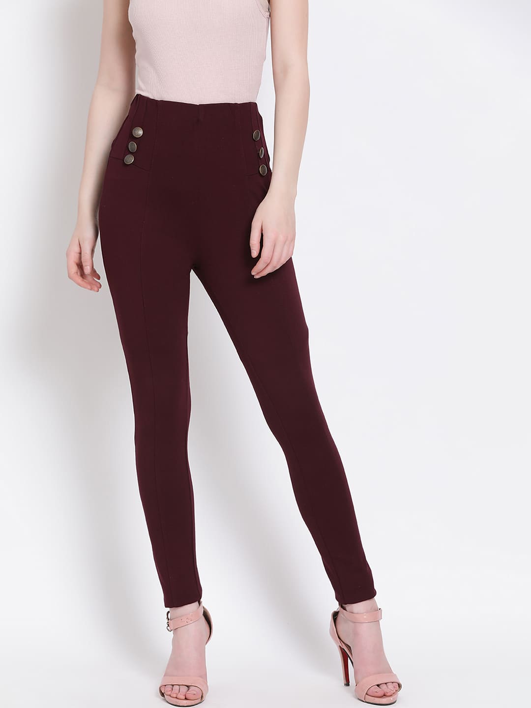 Brown Jeggings,Brown Solid Jeggings