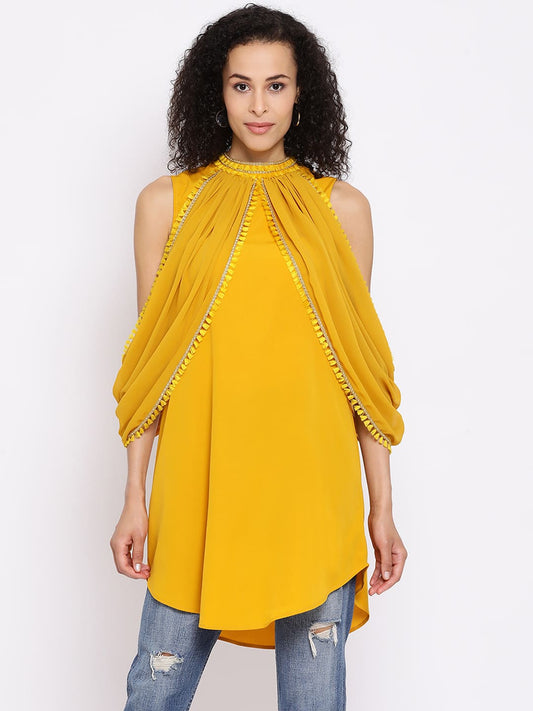 Longline,Yellow Top,Longline Top,Round Neck Top,Sleeveless Top,Yellow Solid Top