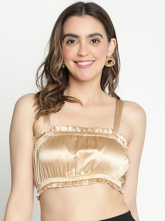 Crop Top,Gold Top,Crop Top,Off Shoulder Top,Sleeveless Top,Gold Solid Top