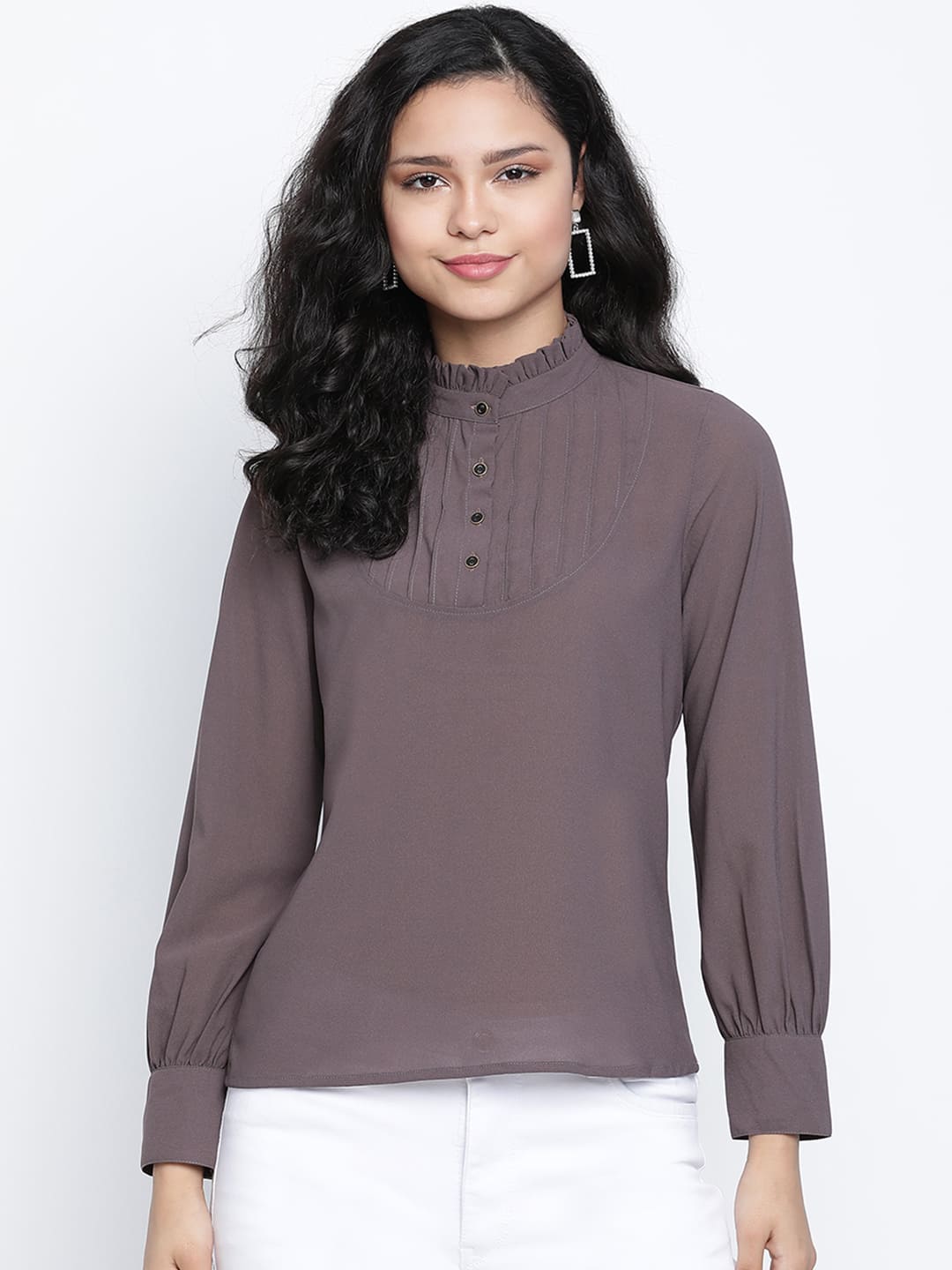 Regular,Grey Top,Regular Top,Round Neck Top,Full Sleeves Top,Grey Solid Top