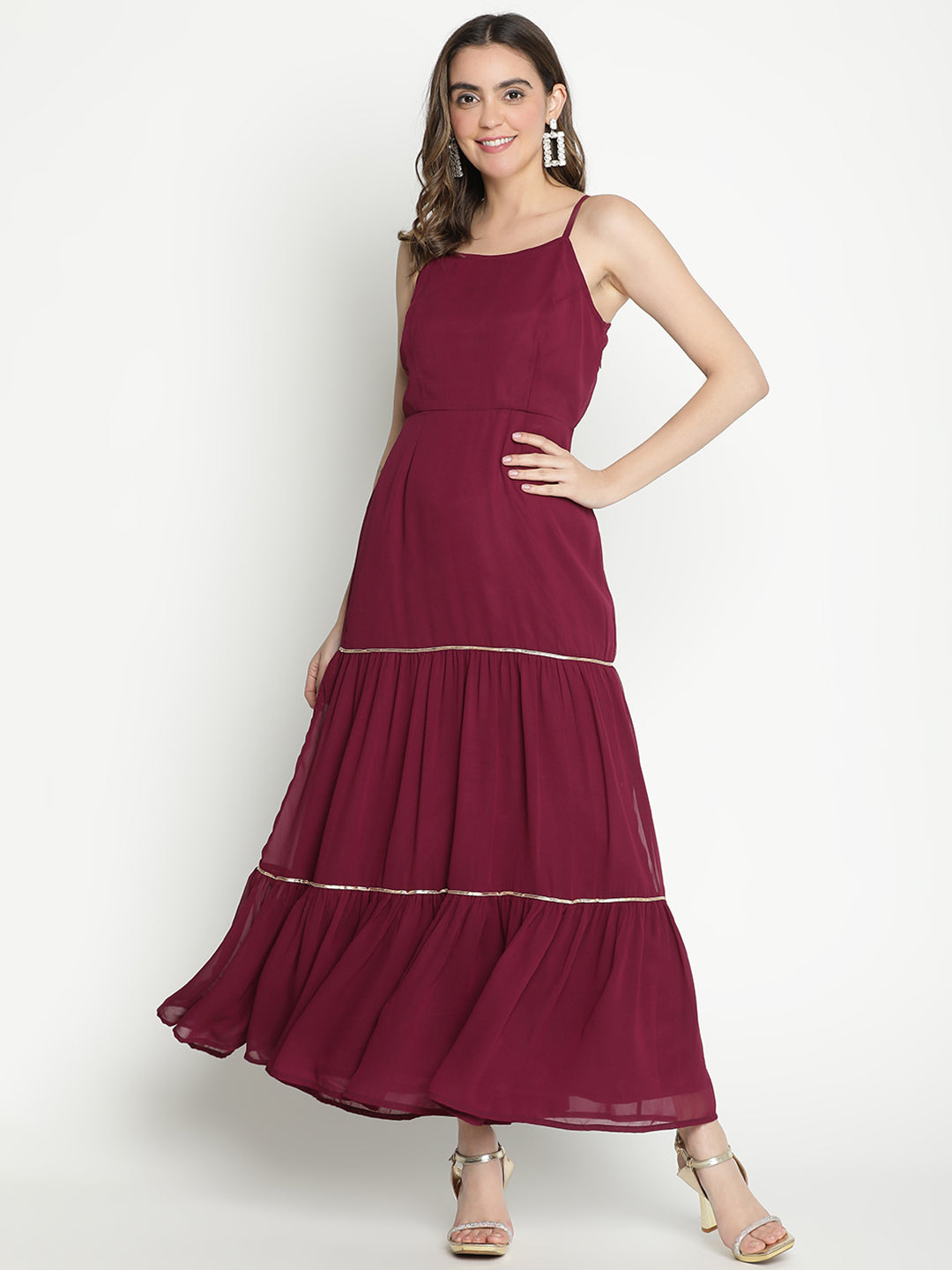 Maxi,Maroon Dress,Maxi Dress,Round Neck Dress,Sleeveless Dress,Maroon Solid Dress