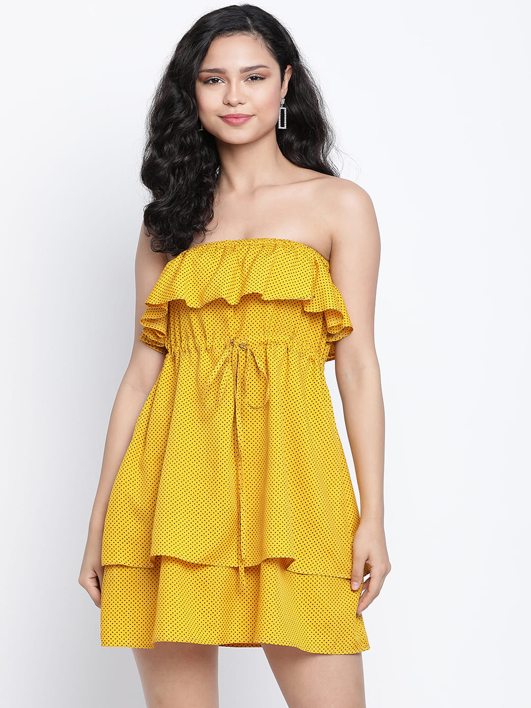 Knee Length,Yellow Dress,Knee Length Dress,Off Shoulder Dress,Sleeveless Dress,Yellow Solid Dress