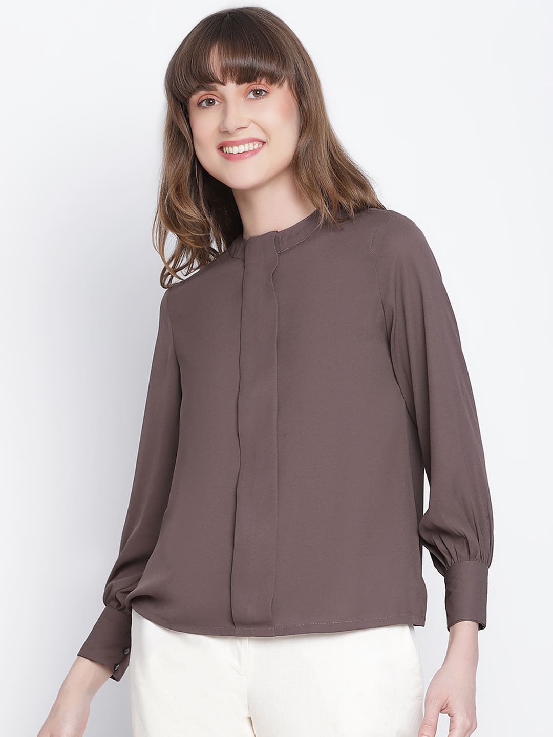 Regular,Grey Top,Regular Top,Round Neck Top,Full Sleeves Top,Grey Solid Top