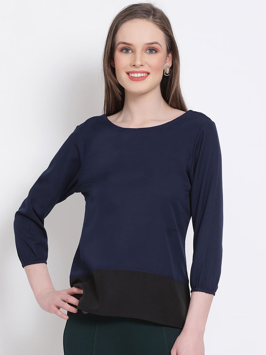 Regular,Blue Top,Regular Top,Round Neck Top,Quater Sleeves Top,Blue Solid Top