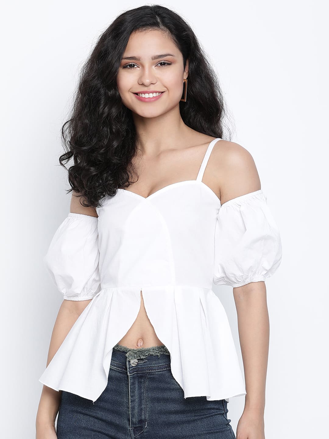 Crop Top,White Top,Crop Top,Off Shoulder Top,Short Sleeves Top,White Solid Top