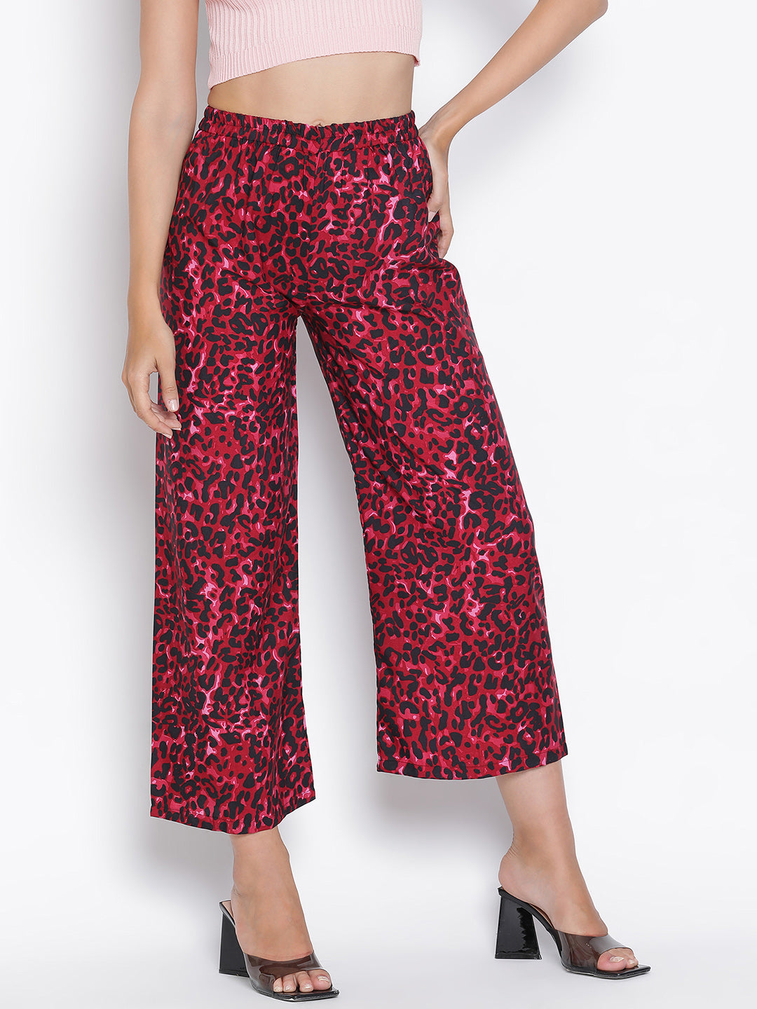 Ankle Length,Red Trouser,Ankle Length Trouser,Red Animal Print Trouser