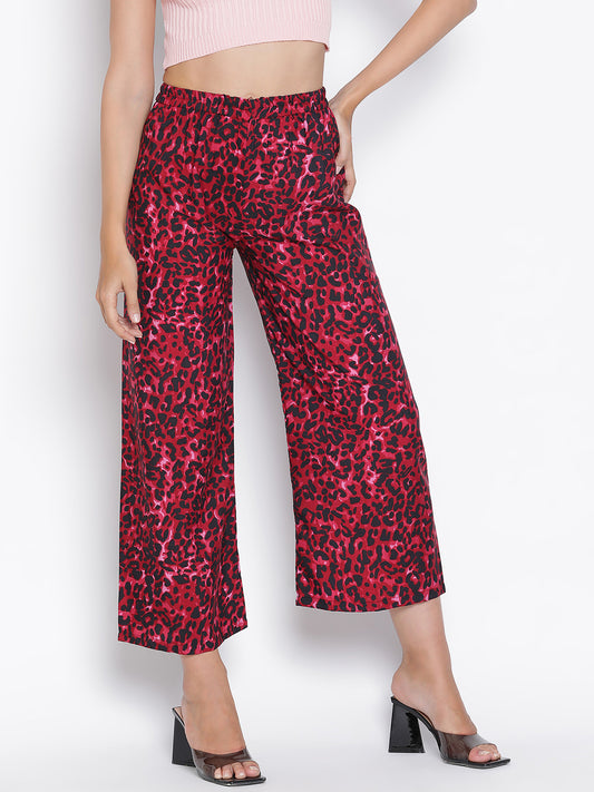 Ankle Length,Red Trouser,Ankle Length Trouser,Red Animal Print Trouser