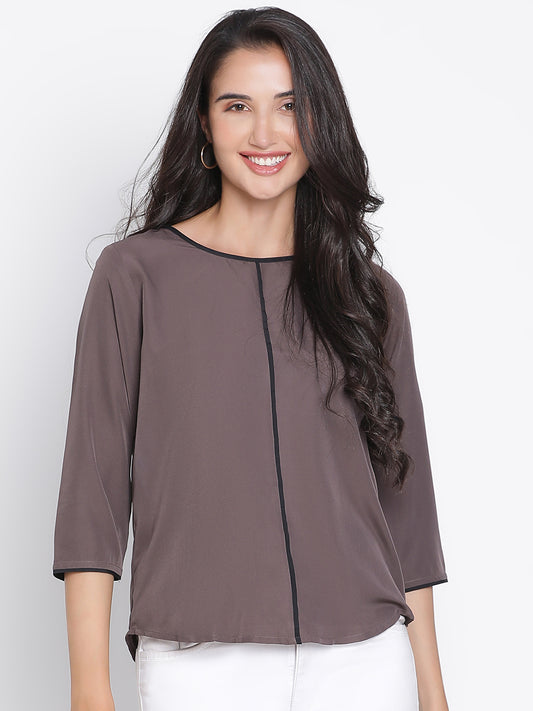 Regular,Grey Top,Regular Top,Round Neck Top,Quater Sleeves Top,Grey Solid Top