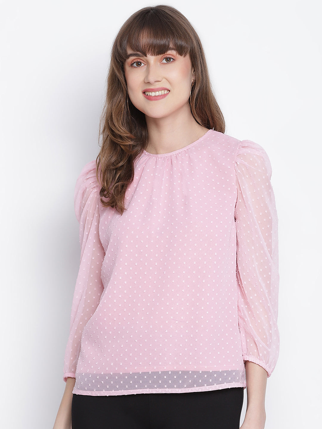 Regular,Pink Top,Regular Top,Round Neck Top,Full Sleeves Top,Pink Solid Top