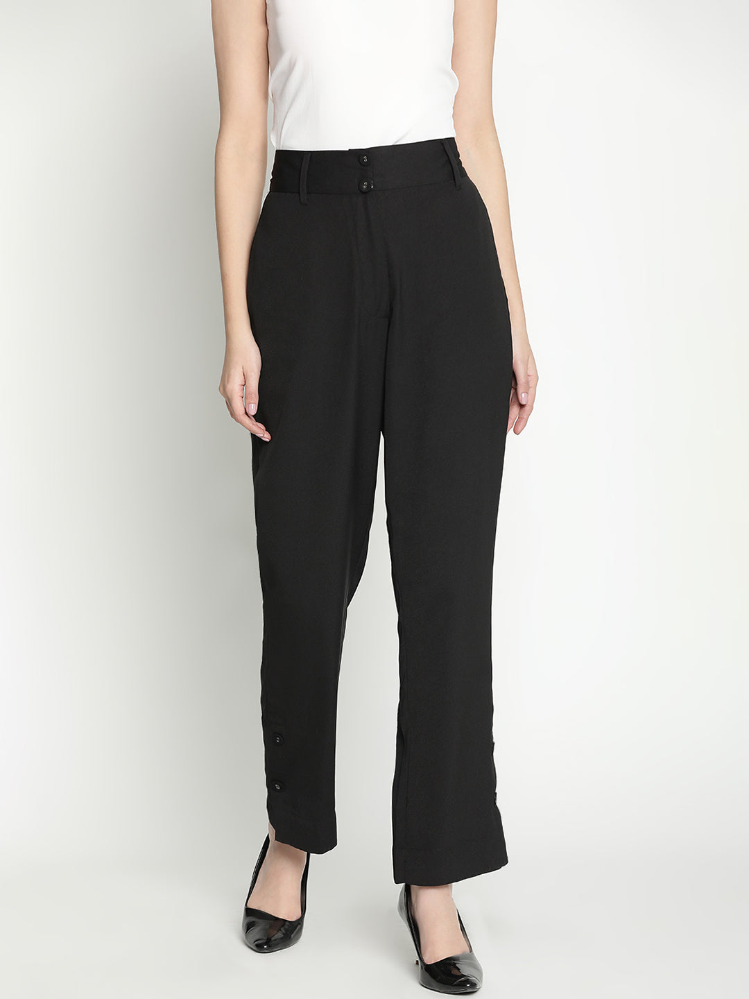 Ankle Length,Black Trouser,Ankle Length Trouser,Black Solid Trouser