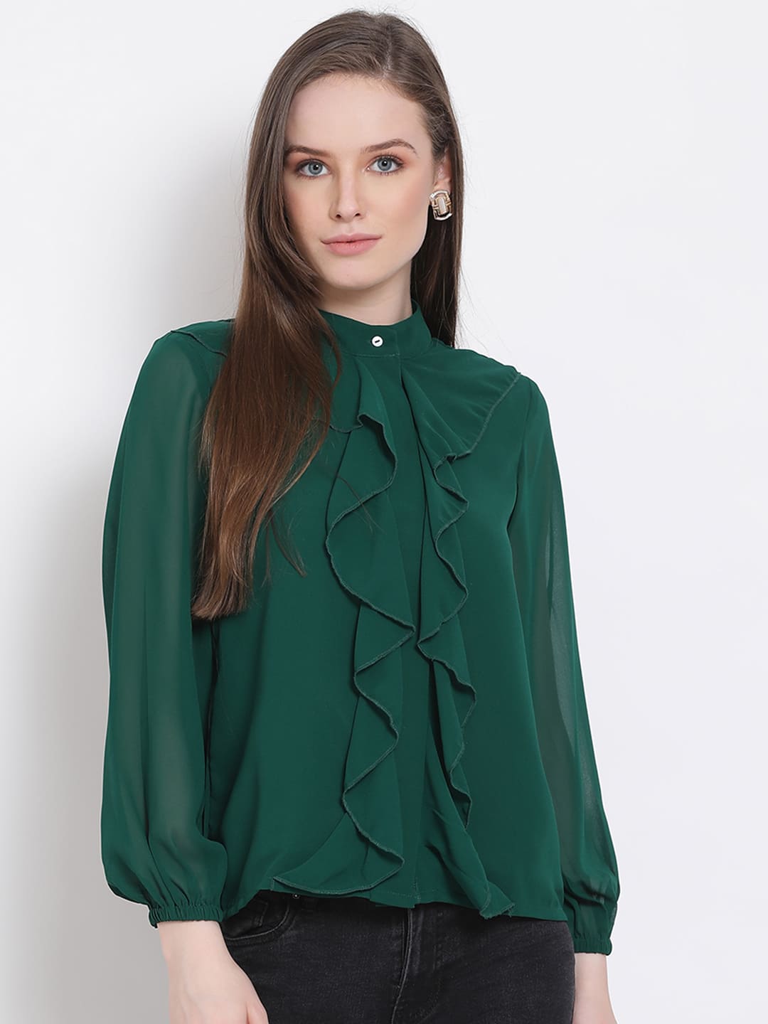 Regular,Green Top,Regular Top,Round Neck Top,Full Sleeves Top,Green Solid Top