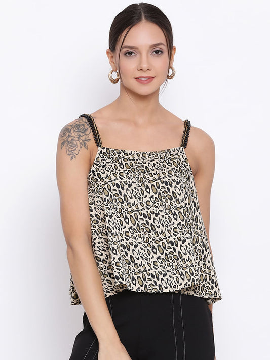 Spaghetti Top,Multicolor Top,Spaghetti Top,Off Shoulder Top,Sleeveless Top,Multi Animal Print Top